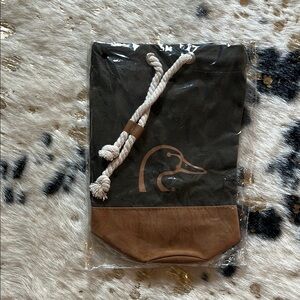 Green and Brown Drawstring Bag